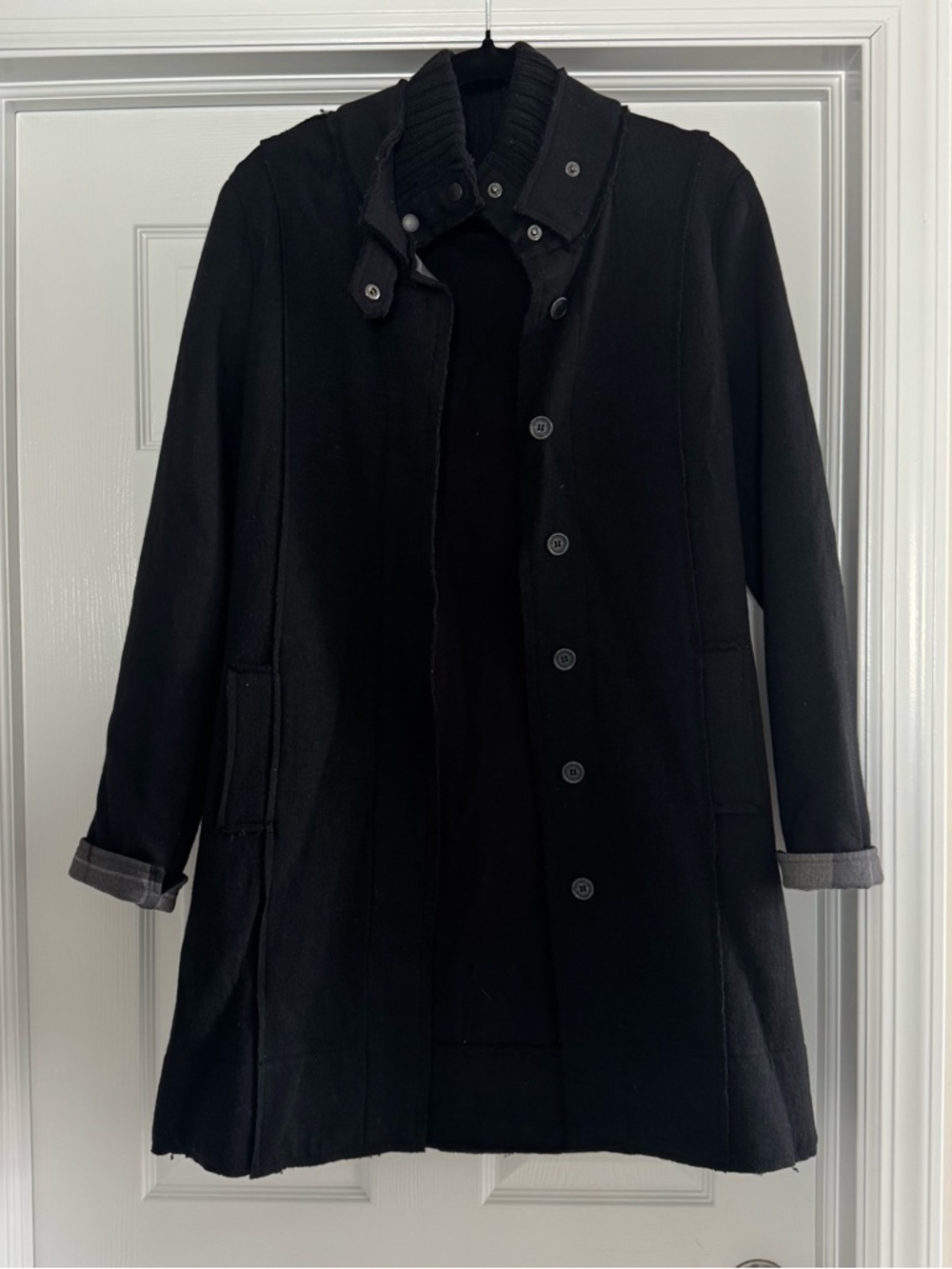 Barbour Black Long Sweater Coat with Stand Collar - Picture 4 of 7